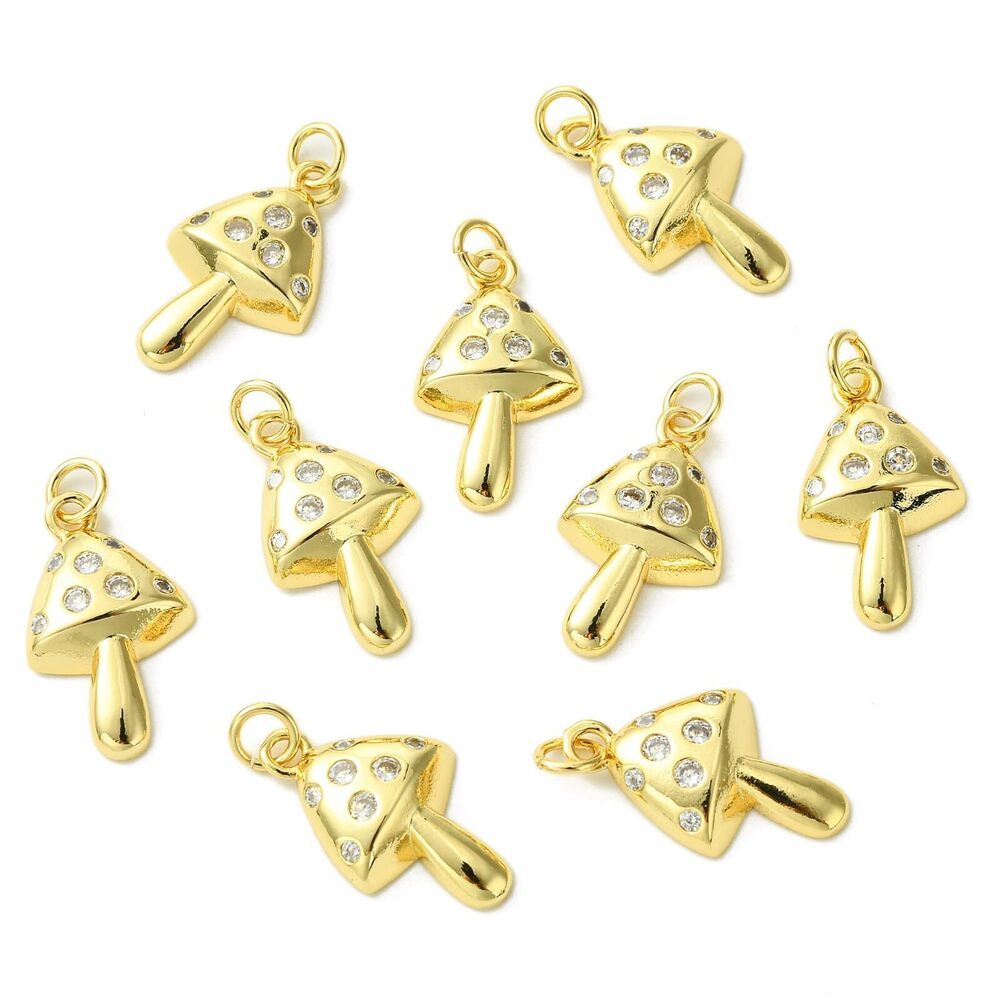 2372 10 Pcs Micro Pave Cubic Charms with Jump Rings Forest Plant Mushroom